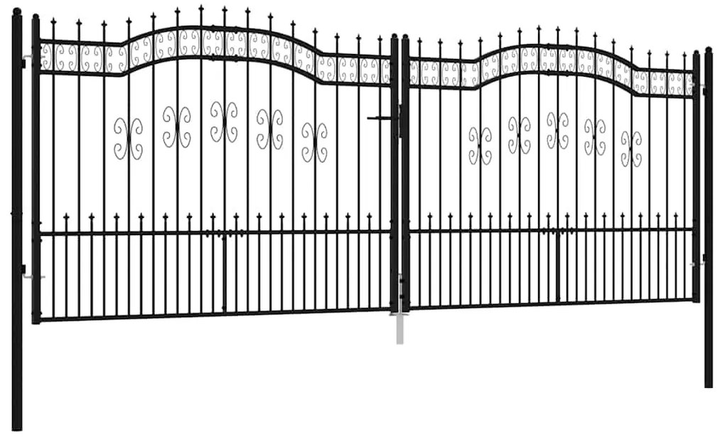 vidaXL Πόρτα Περίφραξης με Κορυφή Δόρυ Μαύρη 406x150 εκ. από Ατσάλι με Ηλεκτροστατική Βαφή