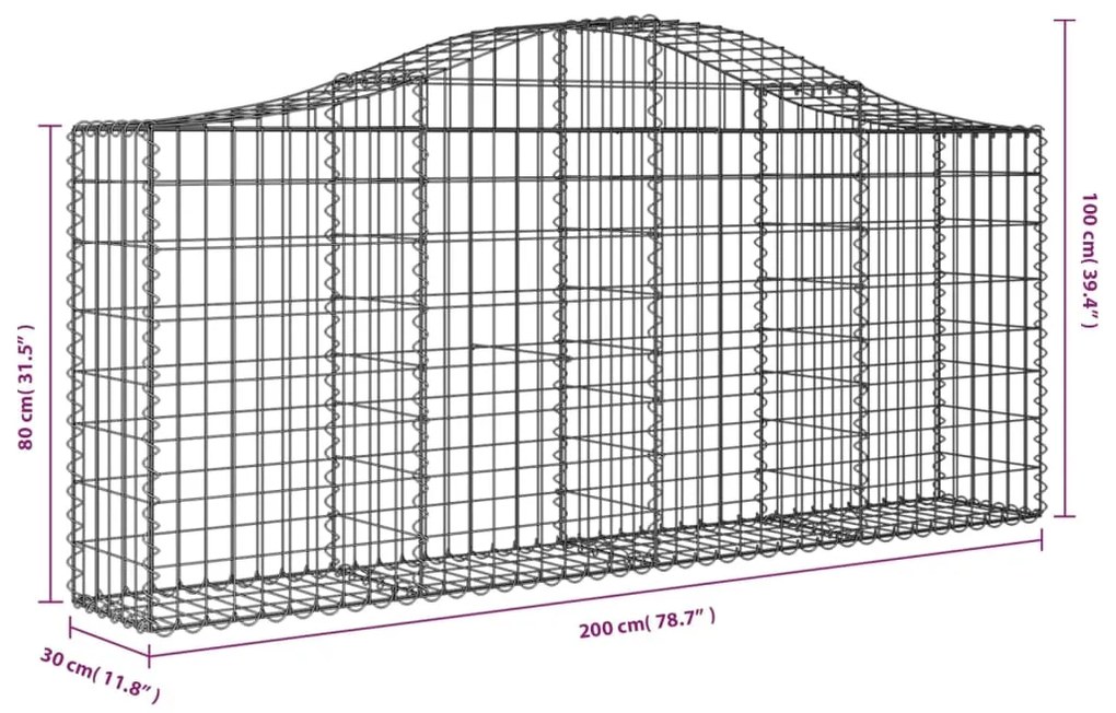 vidaXL Συρματοκιβώτιο Τοξωτό 200x30x80/100εκ. από Γαλβανισμένο Χάλυβα