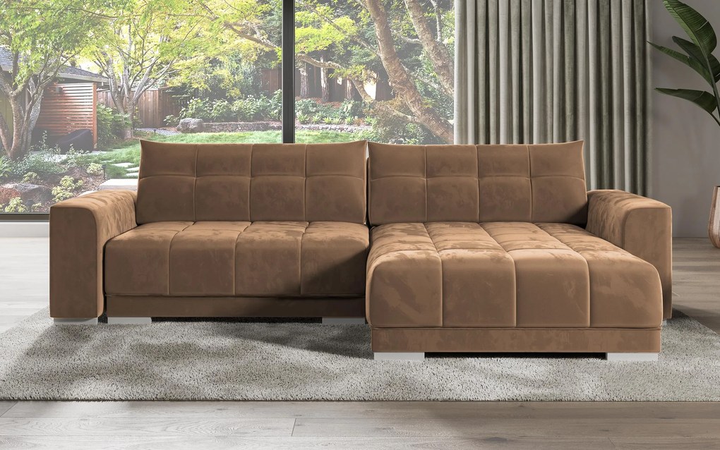 Γωνιακός καναπές - κρεβάτι Caribbean με αποθηκευτικό χώρο 281x190x83cm Μπεζ - Αναστρέψιμος - TED4589