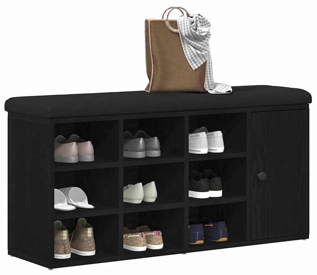 vidaXL Παγκάκι με αποθήκευση με ράφι Μαύρη Οξυά 102 x 32 x 50 cm