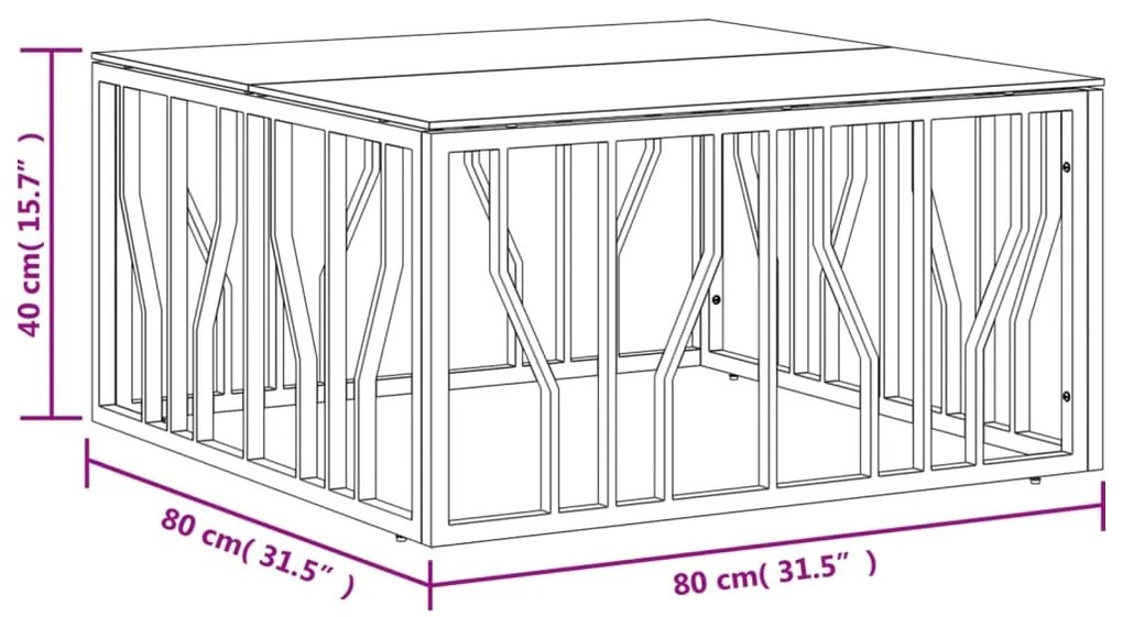 vidaXL Τραπέζι Σαλονιού Ασημί 80x80x40 εκ. Ανοξείδωτο Ατσάλι και Γυαλί