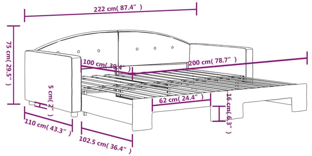 Καναπές Κρεβάτι Συρόμενος Μπλε 100 x 200 εκ. Βελούδινος - Μπλε