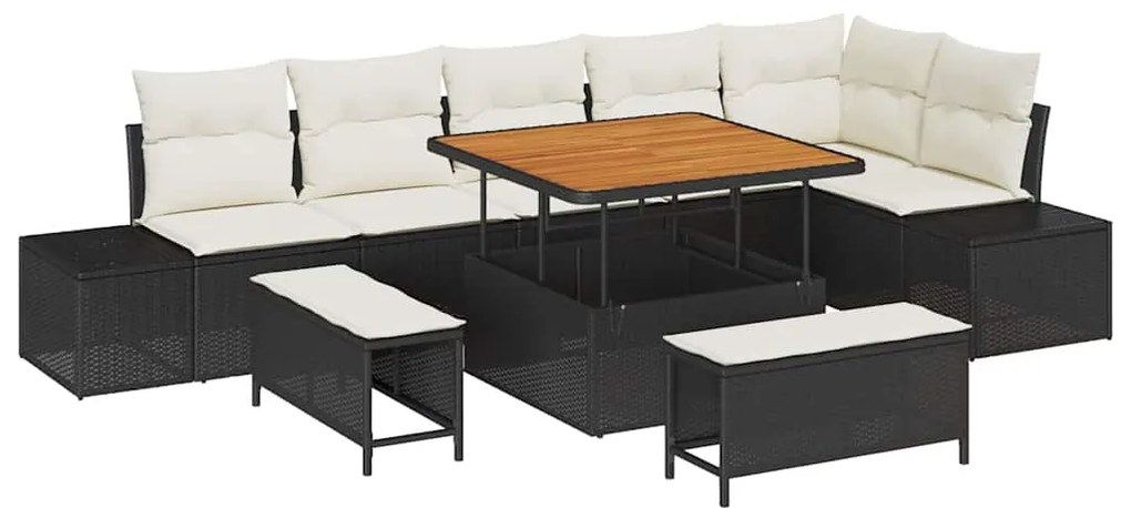vidaXL Σετ Καναπέ Κήπου με μαξιλάρι 9 pcs Μαύρο Πολυ ράταν