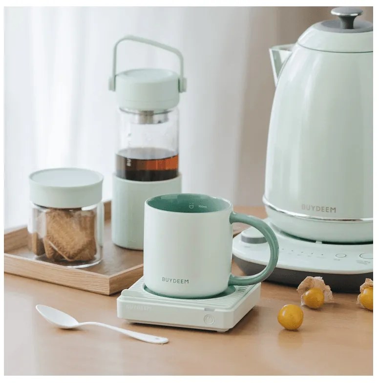 Κεραμικό φλιτζάνι τσαγιού και καφέ Buydeem CD1018-CG, 350 ml, Επίπεδος πάτος, Εσωτερική κλίμακα μέτρησης, Κεραμικό υψηλής θερμοκρασίας, Πράσινο