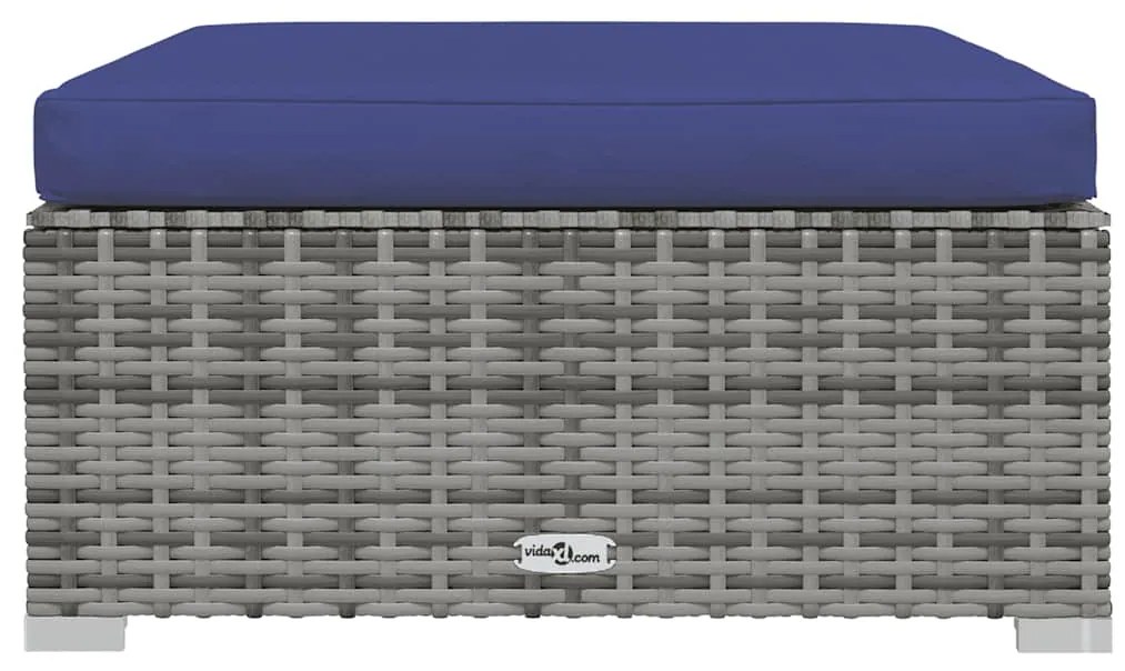 vidaXL Υποπόδιο Κήπου Γκρι 70x70x30 εκ. Συνθετικό Ρατάν με Μαξιλάρι