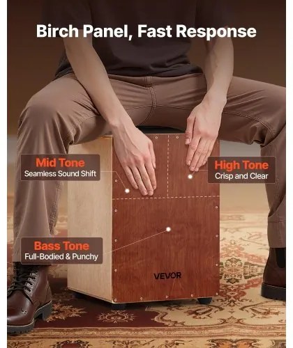 VEVOR Cajon Box Drum Wooden Birchwood Percussion Instrument with Snare Wires