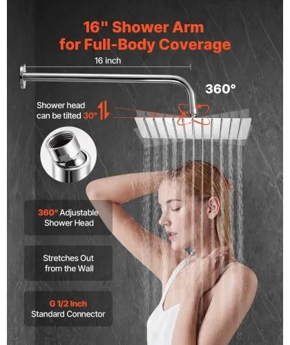 VEVOR Shower Faucet Set 10&quot; Square Rain Shower Head and Hand Set Silver Chrome