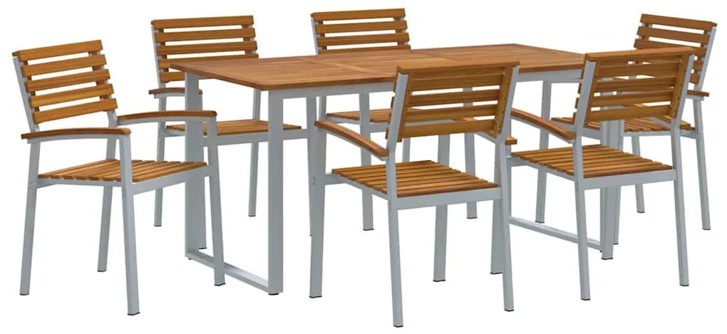 vidaXL Σέτ φαγητού για κήπο 7 pcs Γκρι Στερεό Ξύλο Ακακίας