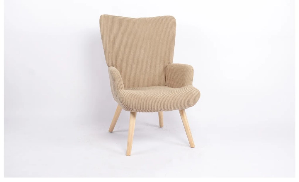 Πολυθρόνα ArteLibre LIRA Μπεζ Ύφασμα Κοτλέ/Ξύλο 94.5x64x70.5cm