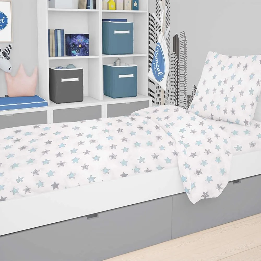 Σεντόνι Βρεφικό Με Λάστιχο Star 104 Sky Blue DimCol Λίκνου 70x140cm 100% Βαμβάκι