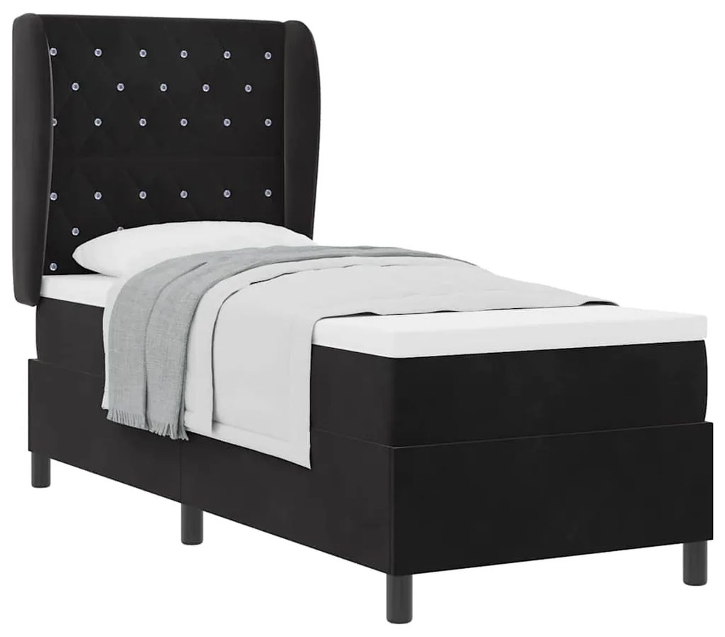 vidaXL Κρεβάτι με ελατήρια με στρώμα Μαύρο 80 x 200 cm Βελούδο