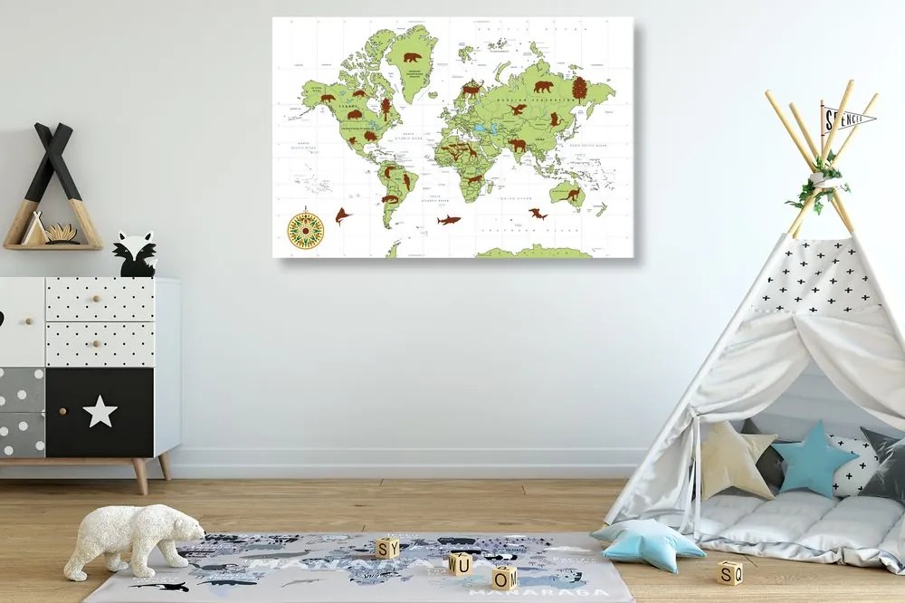 Εικόνα στο χάρτη του φελλού με τα ζώα - 90x60  wooden