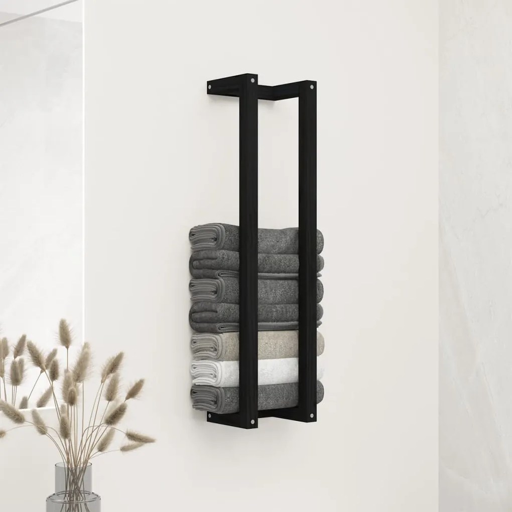 vidaXL Πετσετοκρεμάστρα Μαύρο 23 x 18 x 90 εκ. από Μασίφ Ξύλο Πεύκου