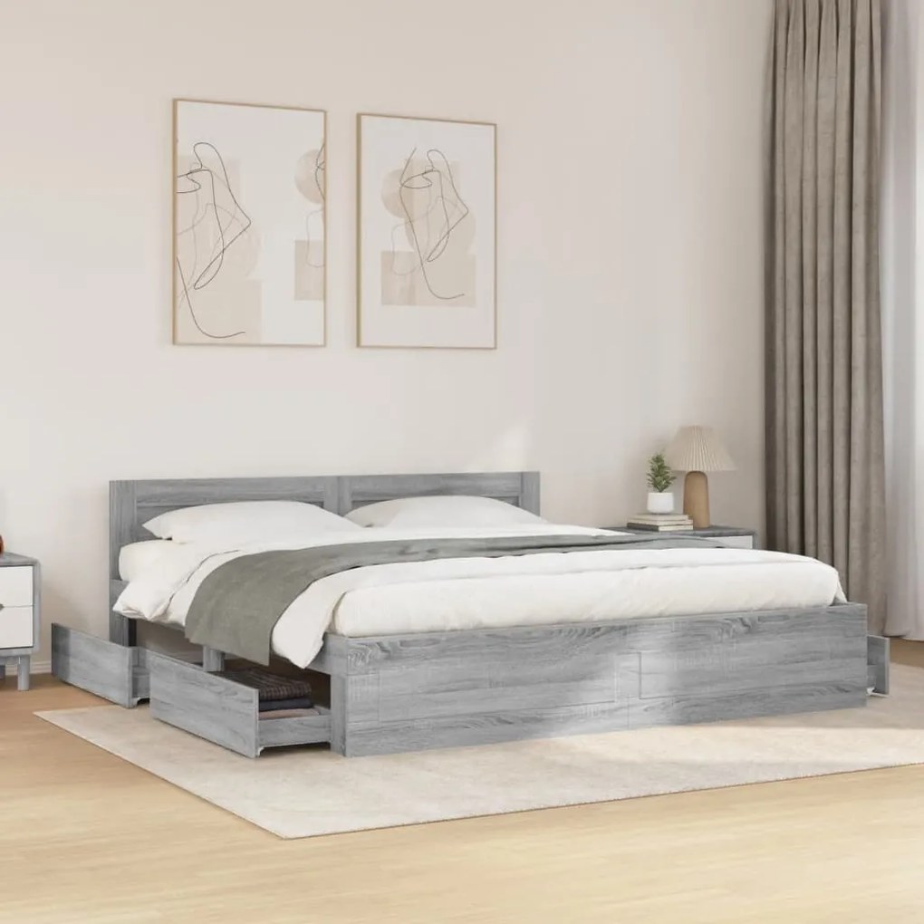 vidaXL Πλαίσιο Κρεβατιού με Κεφαλάρι Γκρι Sonoma 180x200εκ. Επεξ. Ξύλο
