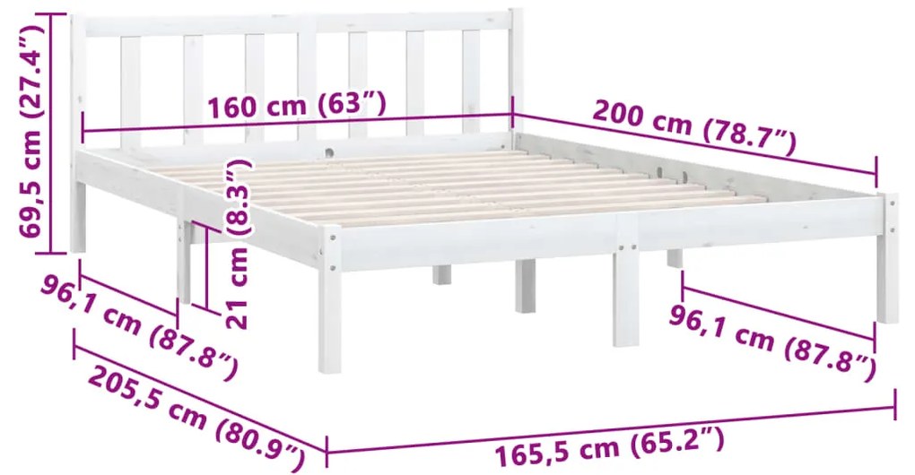 ΠΛΑΙΣΙΟ ΚΡΕΒΑΤΙΟΥ ΛΕΥΚΟ 160 X 200 ΕΚ. ΑΠΟ ΜΑΣΙΦ ΞΥΛΟ ΠΕΥΚΟΥ 810093