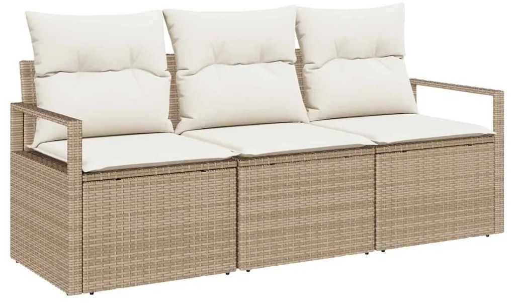 vidaXL Σετ Καναπέ Κήπου με μαξιλάρι με αποθήκευση 3 pcs Μπεζ και Κρέμα