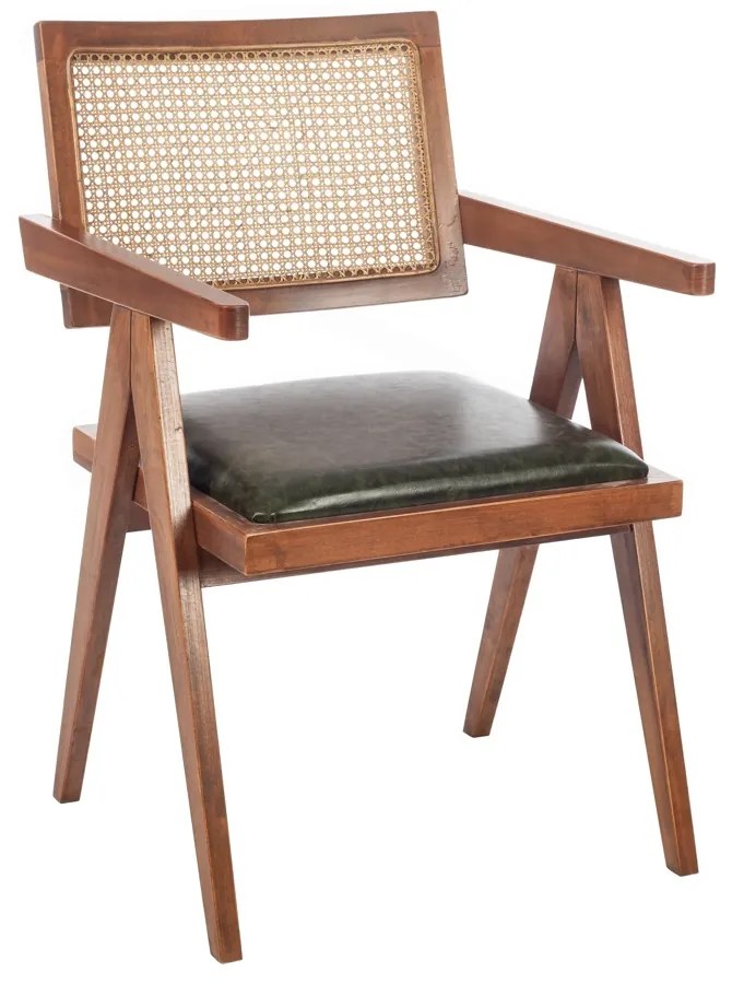 Artekko Suva Rattan Καρέκλα με Καφέ Ξύλινο Σκελετό με Ψάθα και Πράσινο Τεχνόδερμα (52x55x80)cm Artekko 783-1504-D