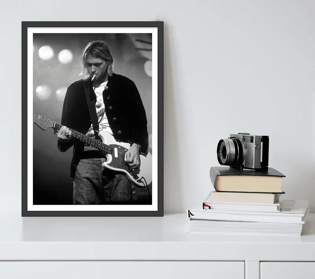 Πόστερ &amp;  Κάδρο Kurt Cobain MV066 22x31cm Μαύρο Ξύλινο Κάδρο (με πόστερ)