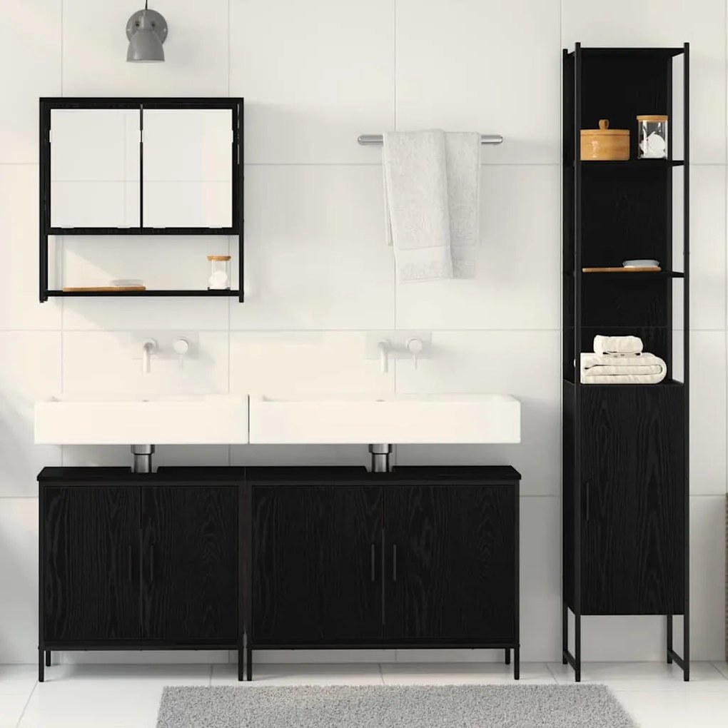 vidaXL Σετ Επίπλων Μπάνιου με πόρτα 4 pcs Μαύρο 33 x 33 x 185.5 εκ