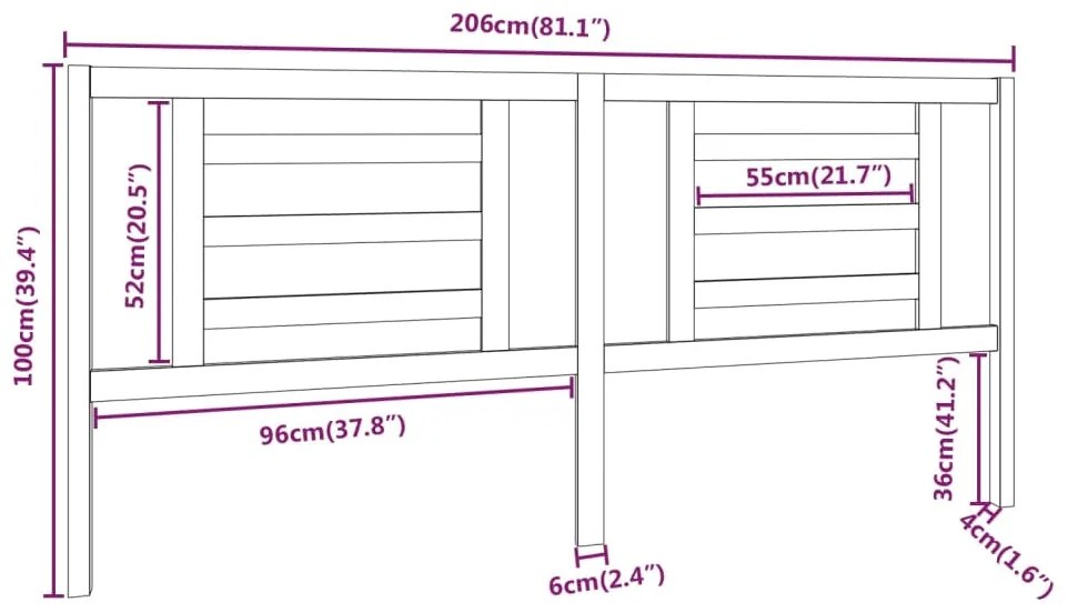 vidaXL Κεφαλάρι Κρεβατιού 206 x 4 x 100 εκ. από Μασίφ Ξύλο Πεύκου