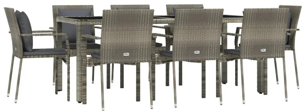 vidaXL Σετ Τραπεζαρίας Κήπου 9 τεμ. Γκρι Συνθ. Ρατάν με Μαξιλάρια