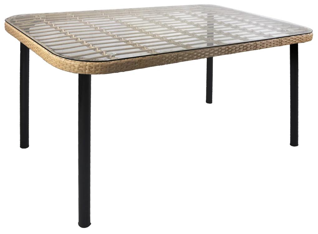 Τραπέζι Κήπου AMPLAS Φυσικό/Μαύρο Μέταλλο/Rattan/Γυαλί 140x80x73cm | Συσκευασία 1 τμχ
