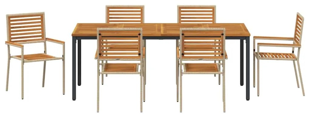 vidaXL Σέτ φαγητού για κήπο 7 pcs Μπεζ και καφέ συνθετικό ρατάν