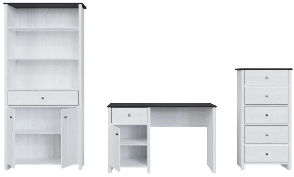 Σετ επίπλων Boston S131, 267x189x57cm, Larico πεύκο, Sibu πεύκο, Πλαστικοποιημένη μοριοσανίδα, Πόδια: Πλαστικοποιημένη μοριοσανίδα, Με συρτάρια, Γκρι