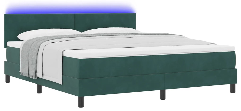 vidaXL Κρεβάτι βάσης με Στρώμα & LED Σκούρο Πράσινο 180x200 εκ Βελούδο