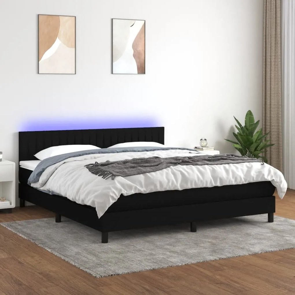 ΚΡΕΒΑΤΙ BOXSPRING ΜΕ ΣΤΡΩΜΑ &amp; LED ΜΑΥΡΟ 180X200 ΕΚ. ΥΦΑΣΜΑΤΙΝΟ 3133335