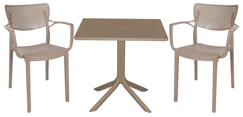 Τραπεζαρία κήπου Groovy-Frontline pakoworld σετ 3τεμ PP cappuccino 80x80x74,5εκ. - 253-000097 - 253-000097