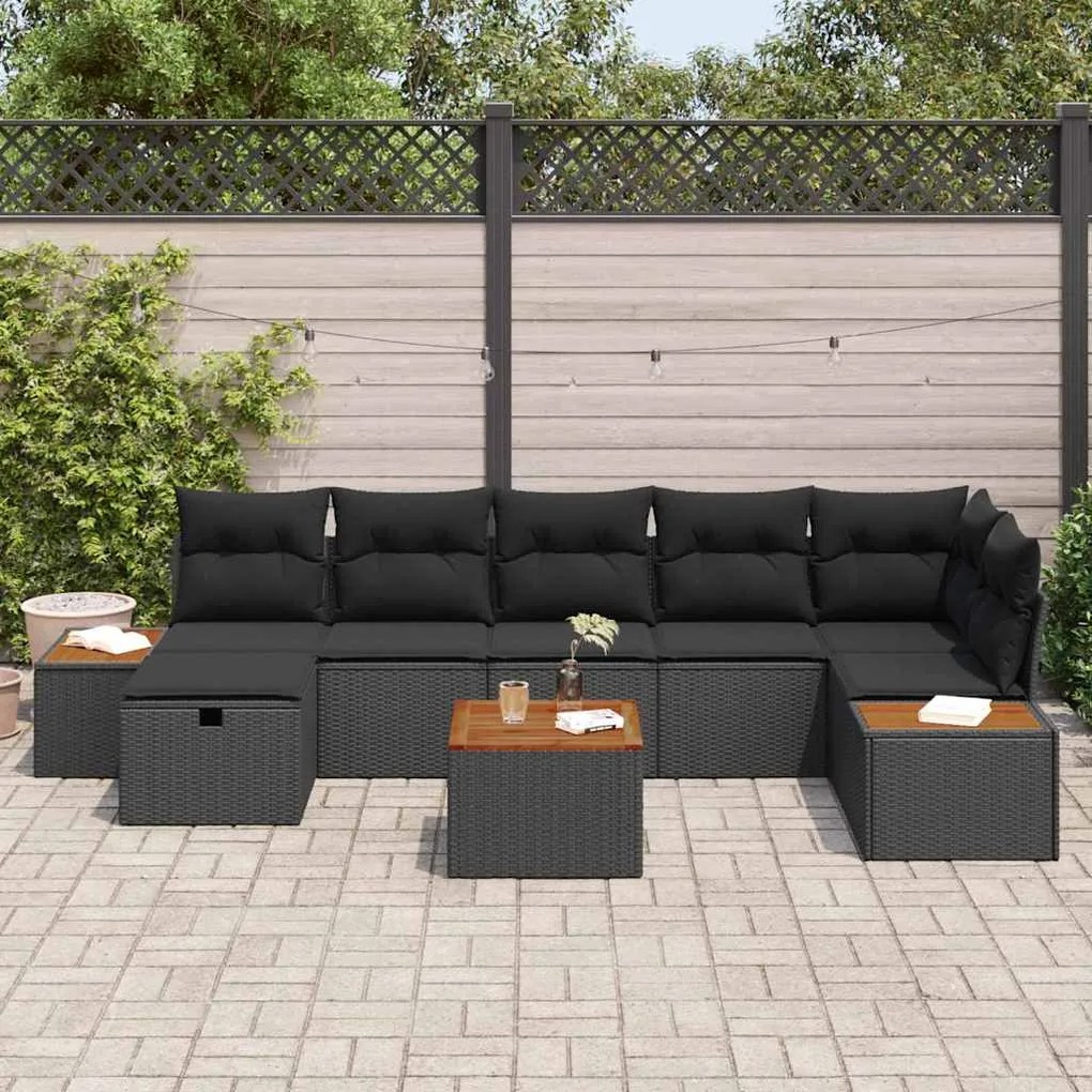 vidaXL Σετ Καναπέ Κήπου με μαξιλάρι 8 pcs Μαύρο Πολυ ράταν