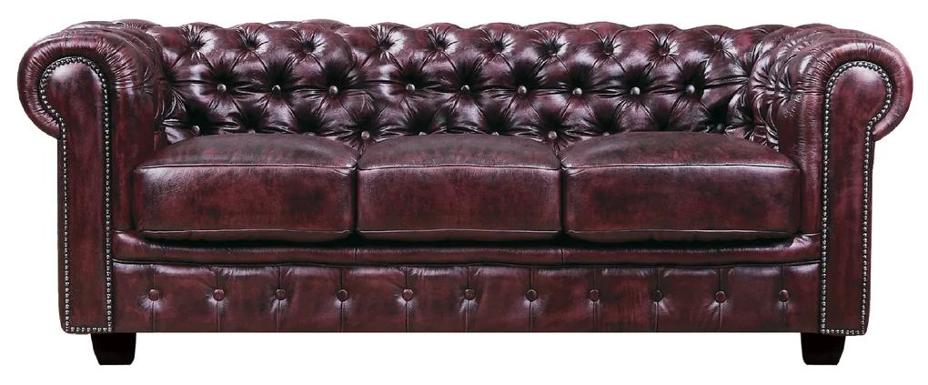 Καναπές Τριθέσιος CHESTERFIELD Leather Κόκκινο Antique 201x92x72cm