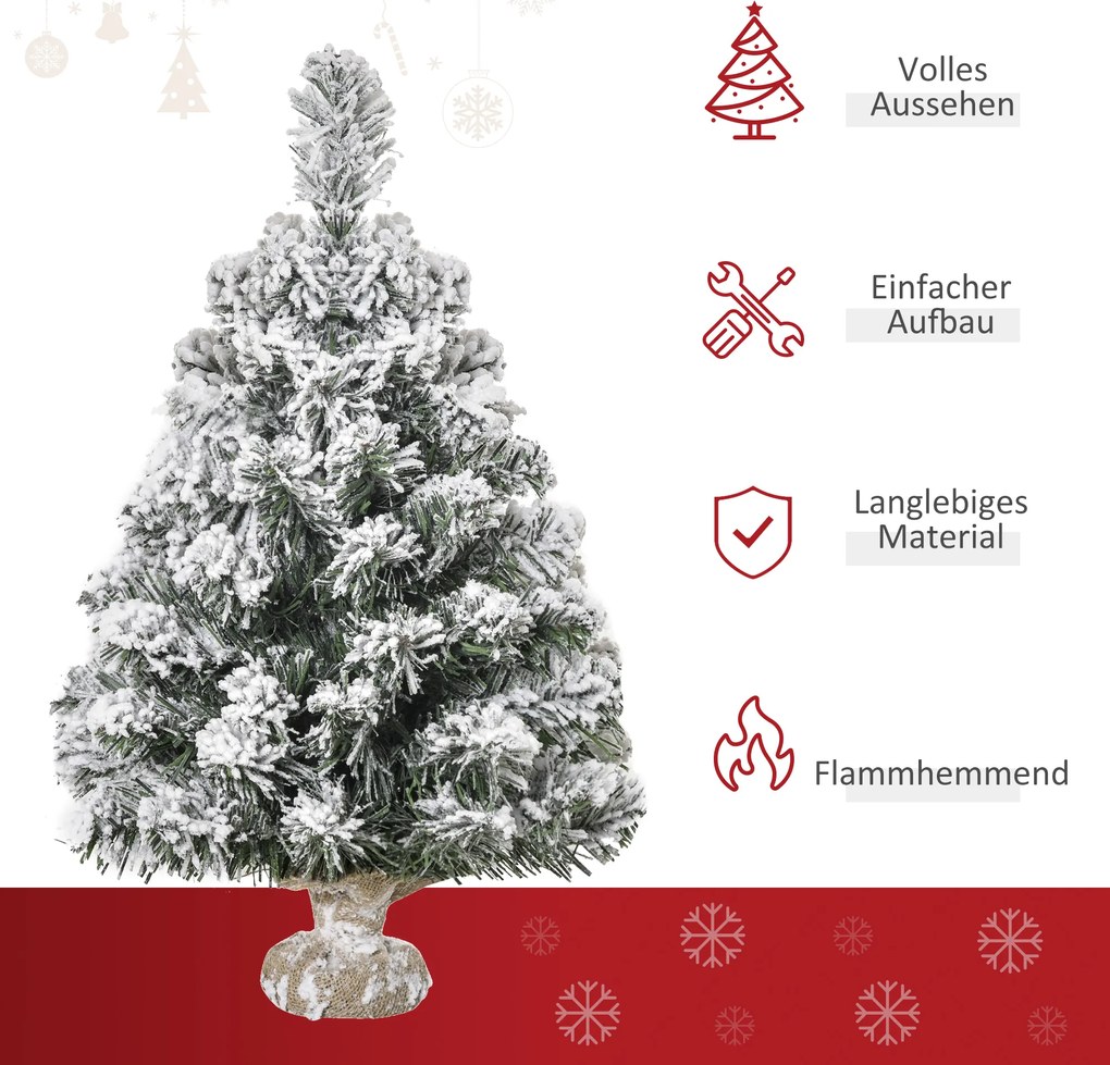 HOMCOM Μίνι Τεχνητό Χριστουγεννιάτικο Δέντρο 60 cm, τεχνητό έλατο με χιόνι, 67 άκρες, βάση τσιμέντου για εσωτερικούς χώρους, γραφείο