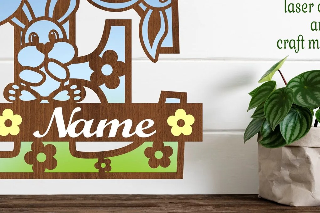 Σετ των 2 Intra απο ξύλο plywood 3mm-4mm πάχος Κουνελάκι κεφαλαίο μονόγραμμα Γράμμα E Δίασταση 30x20 cm INTRAFABR-72791873