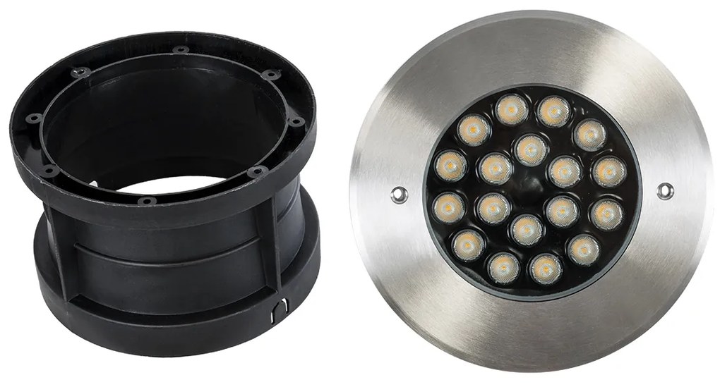 GloboStar UNDERGROUND-SINA 90571 Χωνευτό Φωτιστικό Σποτ Δαπέδου LED 18W 1620lm 15° DC 24V Αδιάβροχο IP68 Φ20 x Υ11cm Θερμό Λευκό 2700K - Ανοξείδωτο Ατσάλι - 3 Χρόνια Εγγύηση