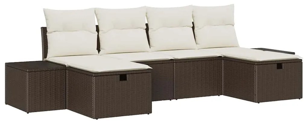 vidaXL Σετ Καναπέ Κήπου με μαξιλάρι 6 pcs Καφέ Πολυ ράταν