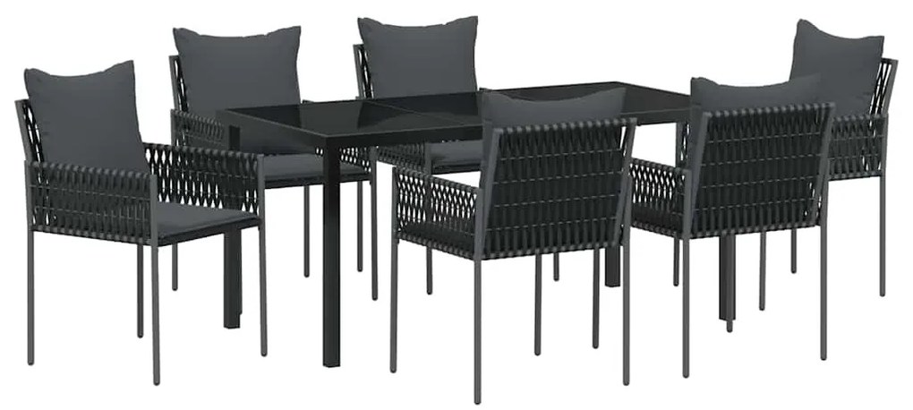 vidaXL Σέτ φαγητού για κήπο 7 pcs Μαύρο Πολυ ράταν