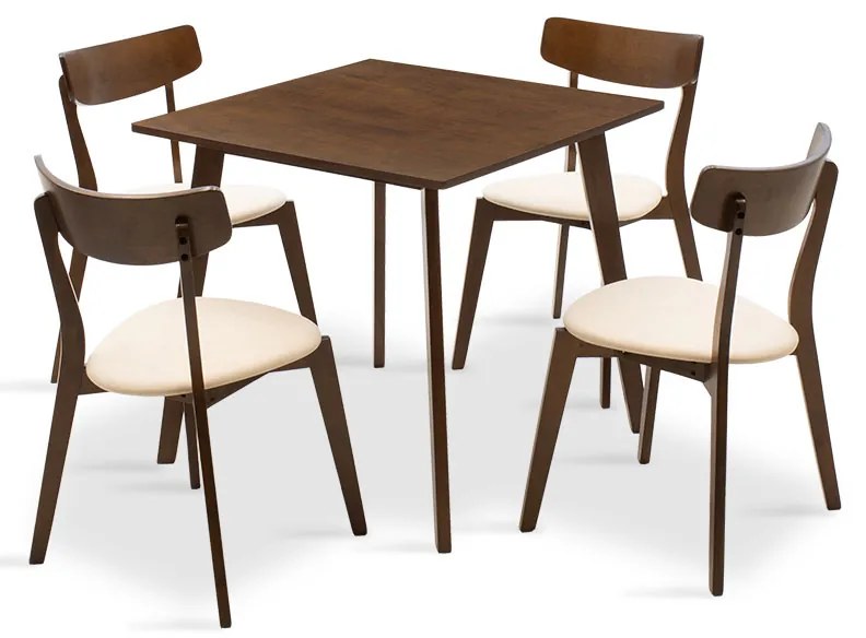 Intrahome Tραπεζαρία Benson - Toto Intrahome σετ 5τμχ καρυδί - ύφασμα μπεζ 80x80x75εκ | SKU: INTRAPA-311111289