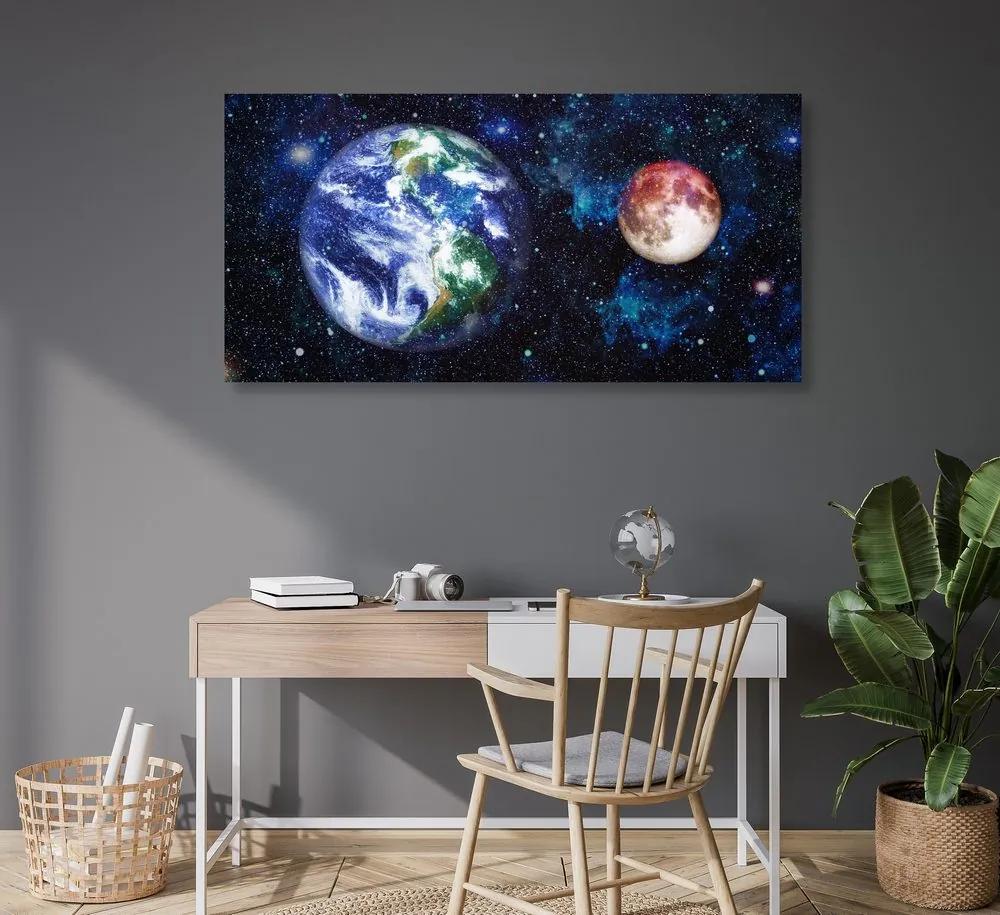 Εικόνα πλανήτη Γη και κόκκινο φεγγάρι - 100x50