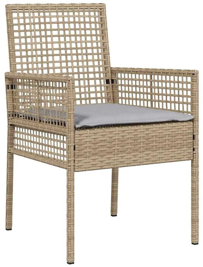 vidaXL Σέτ φαγητού για κήπο με μαξιλάρι 7 pcs Μπεζ συνθετικό ρατάν