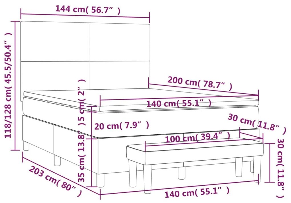 Κρεβάτι Boxspring με Στρώμα Taupe 140x200 εκ. Υφασμάτινο - Μπεζ-Γκρι