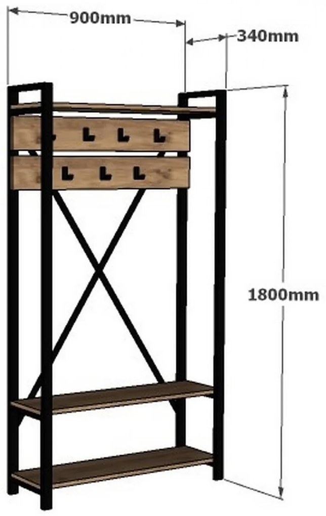 ΕΠΙΠΛΟ ΕΙΣΟΔΟΥ  NATURAL WOOD &amp; ΜΑΥΡΟ  90x34x180 εκ.