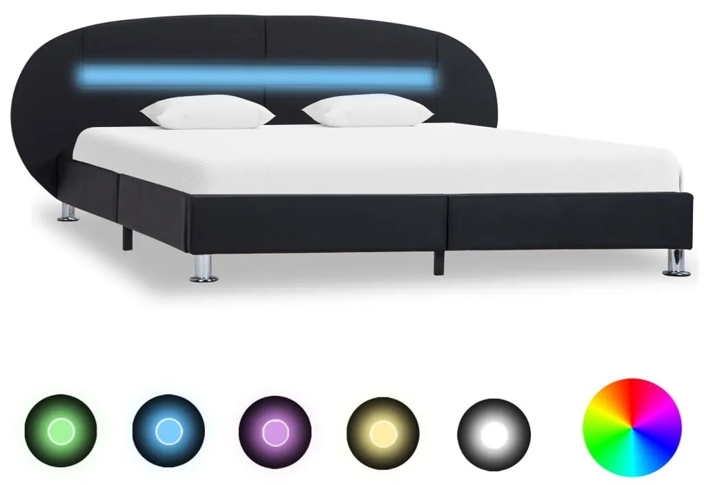 vidaXL Πλαίσιο Κρεβατιού με LED Μαύρο 180x200 εκ. από Συνθετικό Δέρμα