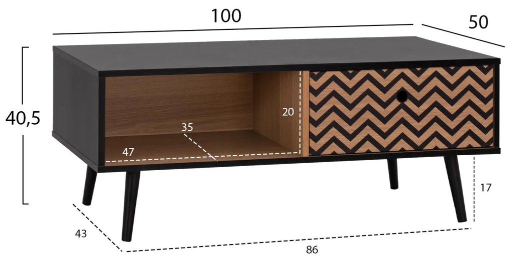 Τραπεζάκι σαλονιού CHARLEEN Μαύρο - Φυσικό 100x50x40,5Υ εκ. 100x50x40.5 εκ.