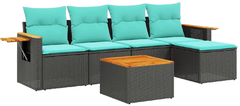 vidaXL Καναπές Σετ 6 Τεμαχίων Μαύρο Συνθετικό Ρατάν με Μαξιλάρια