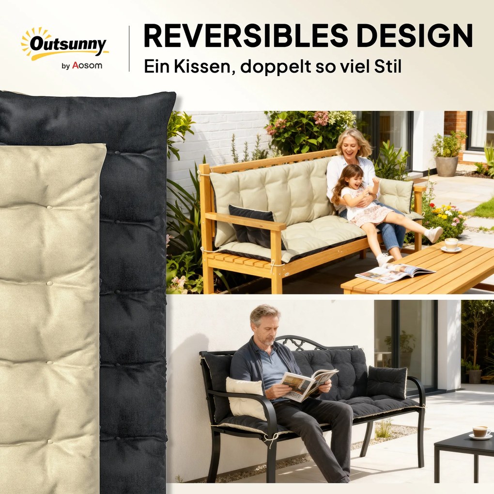 Outsunny Σετ μαξιλαριών εξωτερικού χώρου για πάγκο ή κούνια Hollywood, δίχρωμο, πολυεστέρας, αφρός, 180 x 110 x 8 cm, Μπεζ+Μαύρο