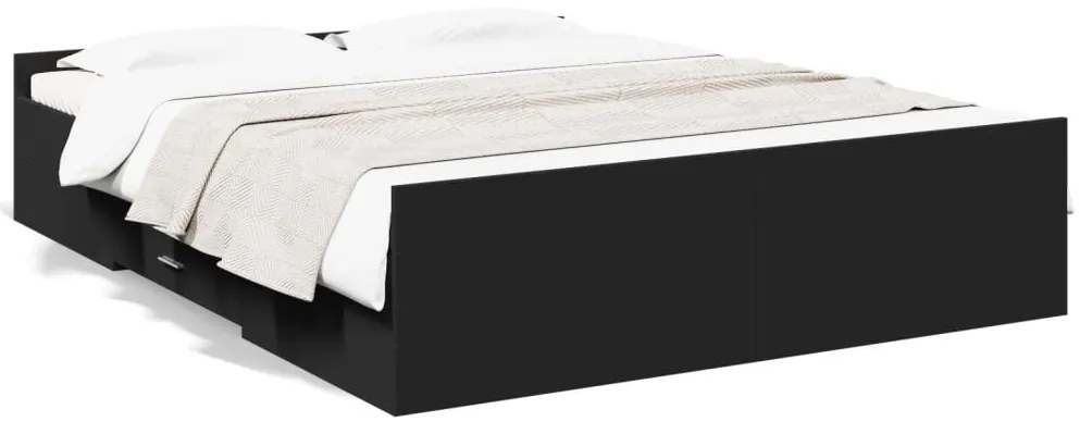 vidaXL Πλαίσιο Κρεβατιού με Συρτάρια Μαύρο 160x200 εκ Επεξεργ. Ξύλο
