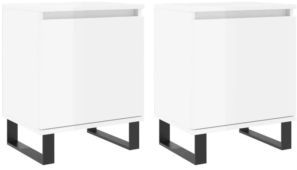 vidaXL Κομοδίνα 2 τεμ. Γυαλ. Λευκά 40x30x50 εκ. από Επεξεργασμένο Ξύλο