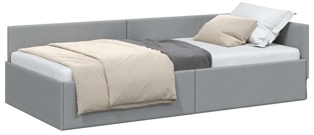 vidaXL Κρεβάτι Γωνίας Ανοιχτό γκρι 90 x 200 cm Ύφασμα και Έργο ξύλου
